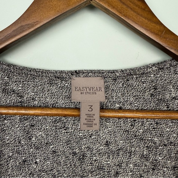 Chico's Easywear Silver Speckled Gray Open-Front Flare Sleeve Cardigan Sweater - Picture 6 of 7